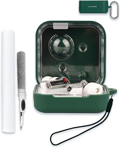 Case Cover for Nothing Ear 2024 Wireless Earbuds with ChatGPT Integration,Full Protective Soft Silicone Skin Case Cover Shock-Absorbing Protective Case with Keychain,Lanyard and Cleaning Pen，Green