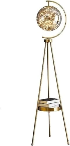 Modern LED Standing Lamp with Shelf - Tripod Floor Lamp for Living Room - High Pole Lamp with Glass Lampshade - Stylish Standing Light - Reading Lamp - Enhance Your Space with This Floor Lamp(Gold)