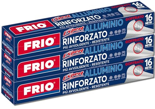 FRIO Aluminiumfolie Set – 3 Rollen geprägte Alufolie für Lebensmittel, je 16 m (insgesamt 48 m) Extra stark für Küche, Gastronomie, Gefrierschrank & Backofen – Weniger Abfall, vielseitig & reißfest