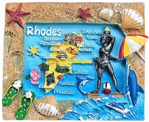 Kühlschrankmagnet Rhodos, Griechenland, Reise-Souvenir, 3D-Kühlschrankdekoration, handbemalt, Handwerk
