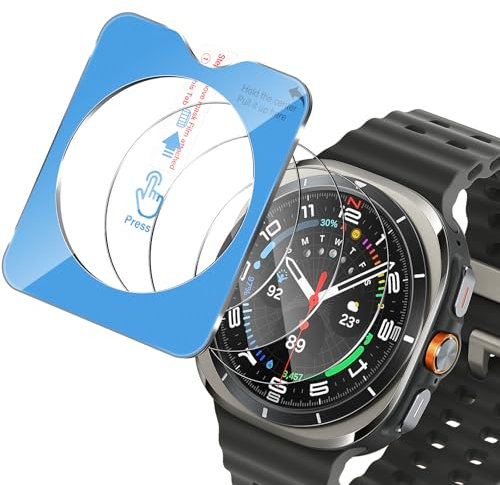 Aerku Protector de Pantalla para Samsung Galaxy Watch Ultra 47MM, [3 Pièces] 9H Alta Sensibilidad Resistente a Arañazos Cristal Templado Vidrio con Ayuda de Posicionamiento para la Instalación