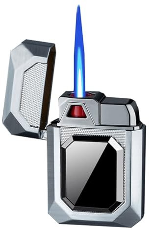 VFBVNJBJ Metall-Butan-Fackelfeuerzeug, winddichtes Feuerzeug mit direkter Flamme, aufblasbares Butan-Feuerzeug mit sichtbarem transparentem Heck, geeignet for Kerzen, Camping, Geschenke(Gold)