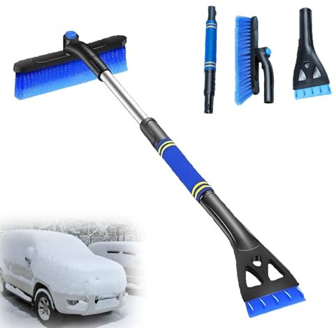 FYZSJWL Eiskratzer Auto mit Besen, 360° drehbarem Schneebürste, 2 in1 Schneebesen Auto Ausziehbar, Schneebesen Auto Teleskop, 74cm Lang mit Wärmendem, Rutschfestem Griff, Auto Lackschonend