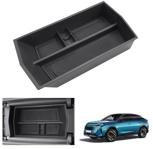 GAFAT Kompatibel mit Neu Peugeot E-3008 E-5008 GT Allure 2024 2025 Mittelkonsole Aufbewahrungsbox, e-3008 ab 2024 Armlehne Organizer Ablagen 3D Original, Peugeot e-3008 Zubehör (Schwarz)