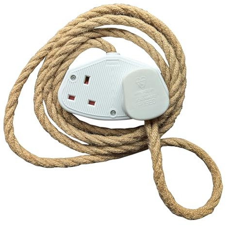 Vintage Electric Extension Leads, 5 amp rated Power Strips with 2 Way Outlets, 2 Socket Extension Cable with 2M Braided Fabric Twisted Cord for Home Office (Palace Clay (White Plug))