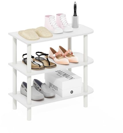 Furinno TURN-N-TUBE Étagère À Chaussures, Rangement À Chaussures À 3 Niveaux, Blanc, Pour Placard, Entrée, Bureau, Garage, Blanc