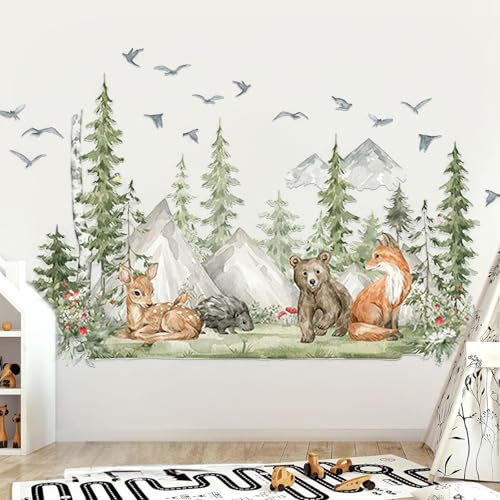 Wandtattoo Baum Große Kinderzimmer Wandsticker Waldtiere Wandtattoo Wald Natur Cartoon Jungle Animal Wall Stickers Wandaufkleber Babyzimmer Waldtiere Kids Tree Wall Sticker Deko für Wanddeko
