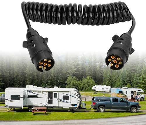 YKUKIZEE 7 Pin Trailer Extension Cable Male to Male 3M | 7 Core Trailer Light Board Extension Cable Lead, 12V 7 Pin Trailer Extension Coiled Cable, for Towing, Car, Caravan, Truck