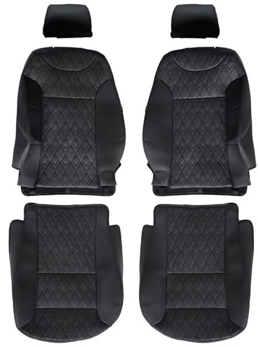 Chifeng Vordersitze 2 Stück Autositzbezüge Set kompatibel mit VW Caddy, wasserdicht PU Leder Sitzschoner Auto Kompatibler Airbag (schwarz)