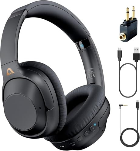 YMOO Bluetooth Hybrid Active Noise Cancelling Headphones for Airplane Travel, Wired and Wireless ANC, 80H Playtime Over Ear Headphones, Foldable Bluetooth Headset with Mic for Adults