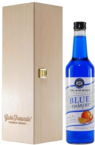 Olando Blue Curacao Likör mit Geschenk-Holzkiste