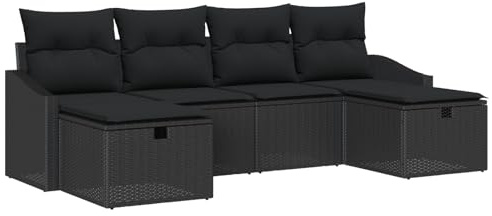 vidaXL 6-teiliges Gartensofa-Set mit Kissen in Schwarz aus Poly Rattan - Modulare Gartenmöbel für die Terrasse, mit Stauraum und bequemen Sitzplätzen im Garten.