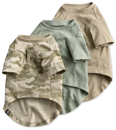 Pet Passion Toby II - The Perfect Tee, 3 Pack Short Sleeve Pet T-Shirt 100% Organic Cotton Tees Clothes for Small, Medium, Large Dogs​​, Sage Camo, Small (10-25 lbs)