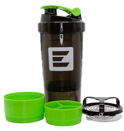 Generisch Eiweiß Shaker grün mit Fächer Protein Shaker Flasche mit Mixer & Aufbewahrung – Auslaufsichere Trinkflasche für Protein Shakes – Tragbarer Shaker für Fitness & Sport – BPA-frei – 500ml
