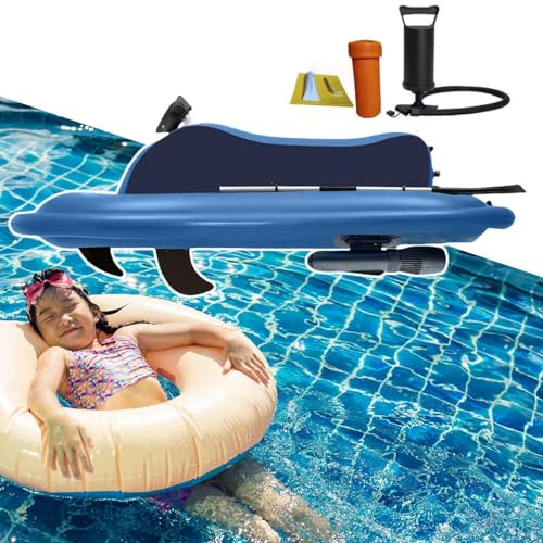 HCAUYNN Floating Blue Seated Inflatable Jet Ski Set,With 500W/700W Underwater Booster/Air Pump/Oars/Repair Kit/Dual-Fin Control,Motorboat+700W16A