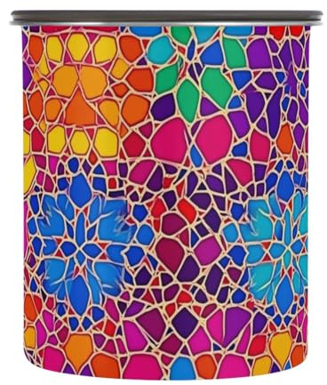 tplaotee Moroccan Patterns Bright Neon Colors Designed 900ml Food Storage Containers With Lids Stainless Steel Canister With Airtight Push Button Top Canisters For Cereal