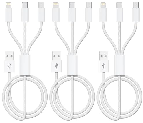 GIANAC Multi USB Kabel [3Stück 1.2M] ladekabel 3 in 1 schnellladekabel | Universal Ladekabel USB Ladekabel Mehrfach mit Micro USB C Lightning Kabel für iPhone,Android Galaxy, Huawei,Oneplus,Sony