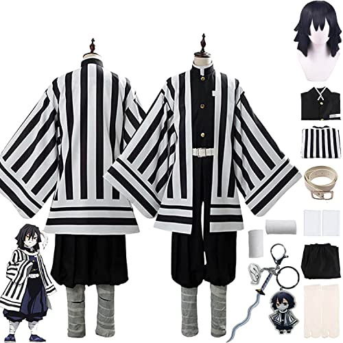 bbganlian Anime Charakter Iguro Obanai Cosplay Kostüm Outfit Agatsuma Zenitsu Rollenspiel Uniform Komplettes Set Halloween Party Karneval Dress Up Anzug mit Perücke für Männer (M)