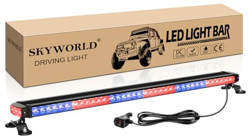SKYWORLD Barre Lumineuse Clignotante Stroboscopique à LED, 38 96 cm 78LED | Rampe Gyrophare Led de Sécurité, Magnetique Feux de d'urgence d'avertissement pour Voiture Véhicule Camion, Rouge Bleu