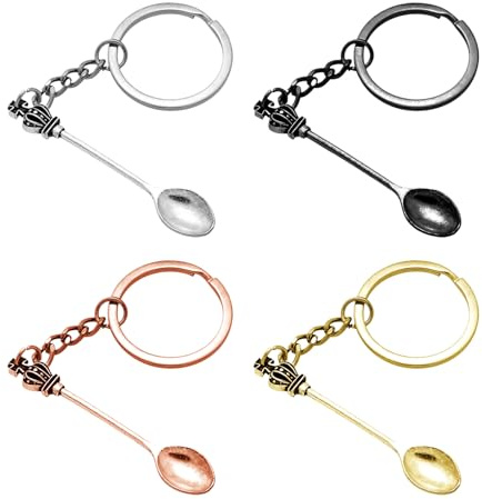 4 Pcs Mini Spoon Tiny Spoon Mini Crown Spoons Keychain Tiny Medicine Spoons Keychain SpoonKeyring, for Men Women Backpack Pendant Party Favors,Ring for Filling Vials with Salts,Sand (4 Colors)