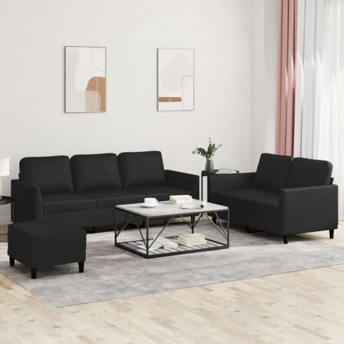 WEMYUFURN 3-Sitzer Sofa mit Hocker Langlebiges Kunstleder Wohnzimmer Polstergarnitur Grau Modernes Design Bequem Schmutzabweisend