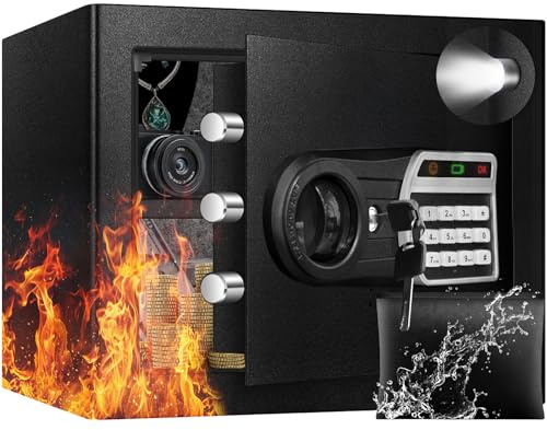 ToruKeep 35L Fireproof Waterproof Safe, Digital Keypad, LED Alert | Ample storage with removable shelf. Smart alarm protects valuables; LED aids dark access; spare key for emergency.