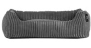 Rohrschneider Tierbett mit Wendekissen, Cordstoff, Braun, 55x42x15 cm, Antirutsch, Abnehmbar, für Haustiere (Grau)