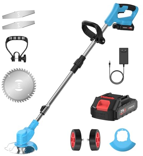 Tagliaerba 3 in 1 da 21 V con batteria, tagliabordi per prato, tagliaerba a batteria con caricatore, trimmer senza filo di taglio, 7800 giri/min, manico telescopico come tagliabordi (1 batteria)