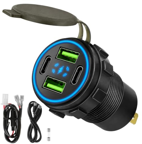 1 Pieza Cargador USB para Vehículo 12V/24V 4 Puertos 132W | USB-C 30W×2 + USB-B 36W×2 Carga Rápida para Teléfono Móvil y Equipo Electronico Compatible con Autocaravana Coche y Yate