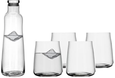 Lyngby Glas Krystal Zero Karaffe-Set, Wasserkaraffe mit Gläsern, 5-teilig, Klar