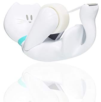 Scotch 3M Tischabroller inkl. 1 Rolle Klebeband - Katze Klebeband Abroller, auch für Kinder, weiß, 19 mm x 8,89 m