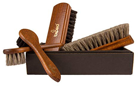 Biped Coffret 4 brosses à Chaussures Classic en Bois de hêtre – 2 brosses à Cirage + 2 à lustrer en CRIN de Cheval – Set Complet d’Entretien du Cuir en boîte Cadeau z2487