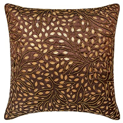 The HomeCentric 55x55 cm Werfen Kissenbezuge, Braun Werfen Kissen Abdeckung Fur Couch, Pailletten Und Perlen Blatt Entwurf Tropical Theme Kissen Decken, Art Silk Platz Blumen - Gold Leaves