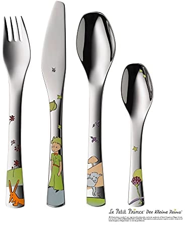 WMF El Principito - Cubertería para niños 4 piezas (tenedor, cuchillo de mesa, cuchara y cuchara pequeña)WMF Kids infantil Acero Inoxidable Cromargan Apto para lavavajillas