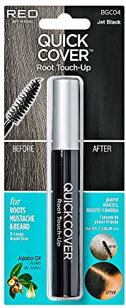RED by KISS Quick Cover Root Touch Up Rescue (Jet Black), Mascara Natural Water-Resistant Temporary Gray Concealer Cover Up Brush for Hair Mustache & Beard, Formulated with Jojoba Oil
