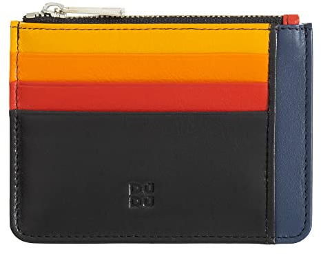 DUDU Bustina porta carte di credito in vera pelle colorata portafogli con zip Nero
