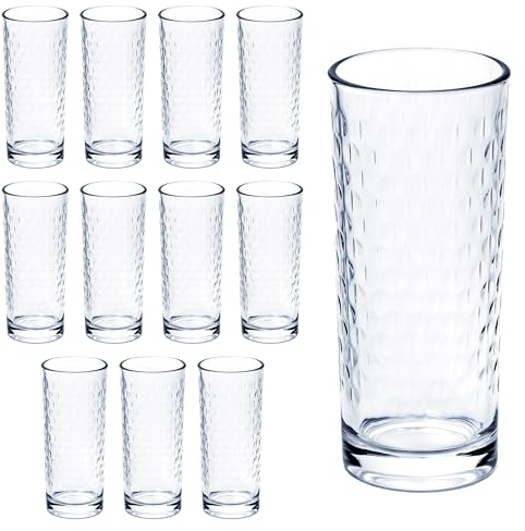 GRÄWE Trinkgläser Set, 12er Set, Wassergläser 300 ml, Longdrinkgläser, spülmaschinengeeignet, Saftgläser, Trinkgläser gemustert, Gläser für Cocktails