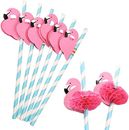 HANSGO Flamingo Straws, 50PCS Pink Paper Drinking Straws for Hawaiian Luau Party Supplies Pool Party Birthday Wedding Tableware Decoration