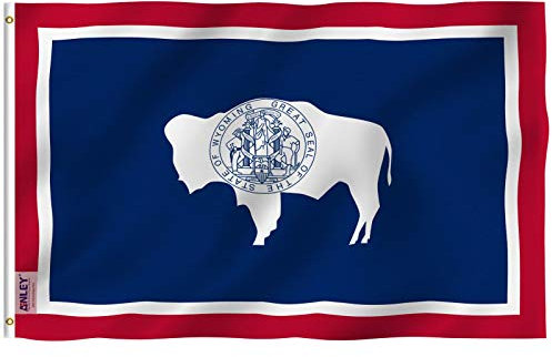 Anley Fly Breeze 3x5Pi Drapeau de l'Etat du Wyoming-Couleur Vive Résiste aux UV-Entête en Toile/Double Couture-Drapeaux du Wyoming WY en Polyester, œillet en Laiton 3X5Pi