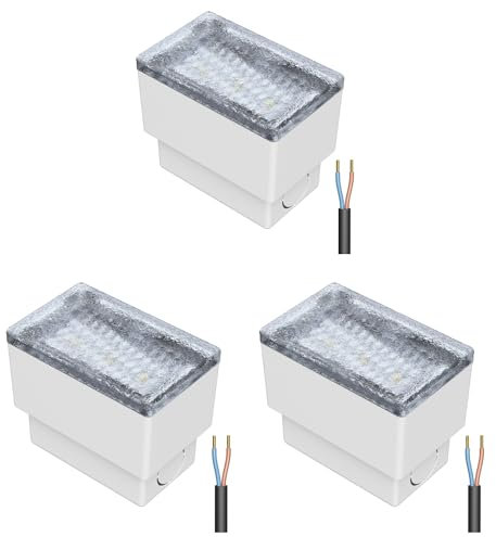 ledscom.de 3 Stück LED Pflasterstein Bodeneinbauleuchte CUS für außen, IP67, eckig, 8 x 5cm, warmweiß