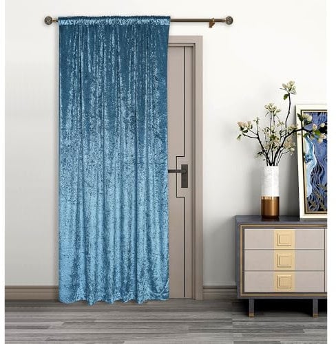 umlout Thermal Door Curtain Rajpur Teal Crush Velvet Winter - Saves Energy, Prevents Draughts Reduces Heat Loss