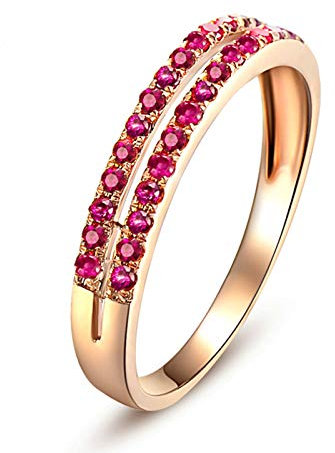 KnSam Ring Frau Gold Ring Gold 750 Frau Doppelte Reihe Edelsteinen Natürlichen 0.24 Karat Rubin Band Ring Rose Gold
