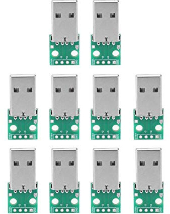 Tangxi USB zu DIP Board, 10 Stück USB Typ A Stecker zu DIP Adapter Board 4 Pin 2.54mm Pitch für DIY USB Netzteil/Steckbrett Design