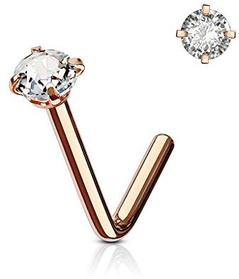 Tata Gisèle Piercing Goujon Os de Nez en Acier Chirurgical 316L et Oxyde de Zirconium - Rond en Zircon - Différentes Couleurs de Finition - (Or Rosé/Transparent, 2)