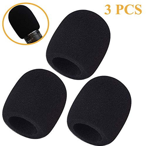 Paquet de 3 pare-brise en mousse - Housse de microphone de grande taille pour Audio Technica AT2020, SE 2300 et autres gros microphones, noir