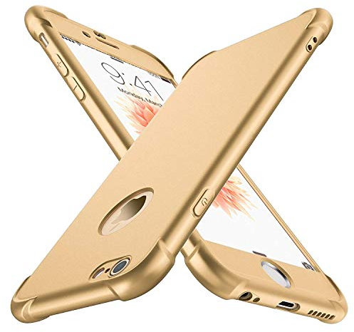 ORETECH Kompatibel mit iPhone 6/6s Hülle, mit [2X Displayschutzfolie] 360 Grad Stoßfest Ganzkörperschutz Handyhülle TPU Silikon Bumper Hard PC Kratzfeste Case Schutzhülle für iPhone 6/6s 4.7-Gold