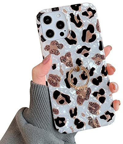 Tybiky iPhone XS Max Case, Leopard Mobile Phone Case with 360 Degree Ring Stand, Ultra Thin Soft TPU Bumper Leopard Mobile Phone Case, Anti-Scratch Protective Case Cover for iPhone XS Max, White