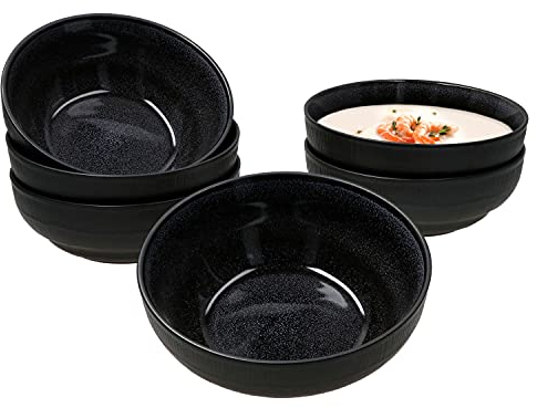 MamboCat Reactive Glaze Black Schüssel-Set 6-teilig Zakynthos I Schalen-Set für 6 Personen I 500ml Suppenteller-Service I Bowl-Set mit Ø 17cm I Steingut-Set handgefertigt & mikrowellengeeignet