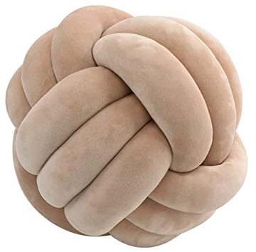 Koomuao Knotenkissen Rund Weicher Samtstoff Knoten-Ball-Kissen Nordische Dekokissen Zierkissen Knoten Geknotetes Kissen für Sofa, Bett, Wohnzimmer, Babyzimmer (Khaki, 28cm)