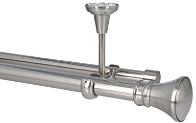 Sento Gardinenstange Vorhangstange 25/19mm 2-läufig Deckenmontage Edelstahl Optik 240 cm PRYMA